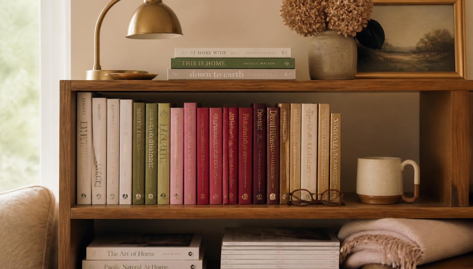 A curated shelf of books and quiet objects